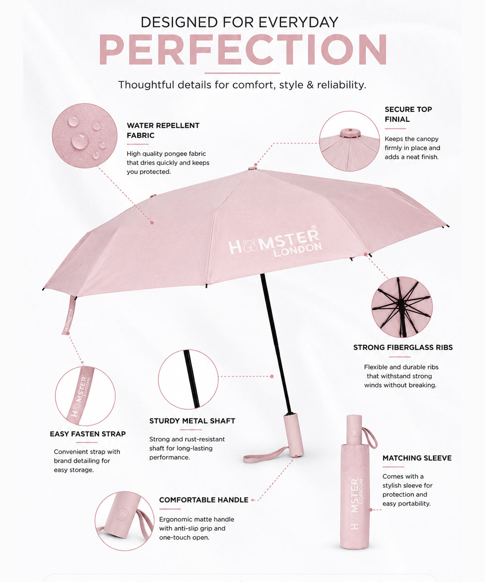 Hamster London Colored Handle Auto Umbrella Pink