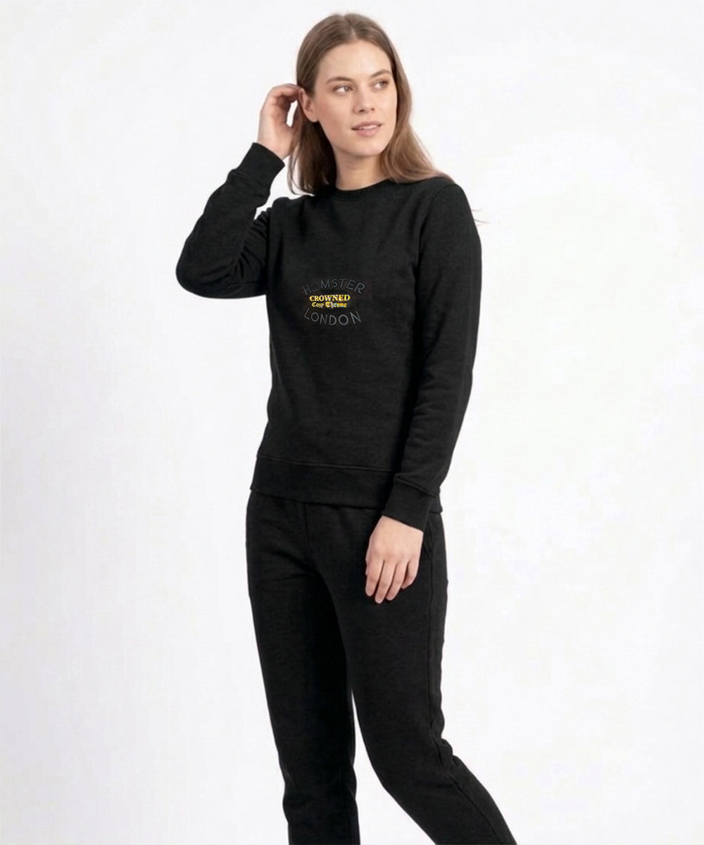 Hamster London Crowned Cozy Throne Sweatshirt & Lowers Set Black