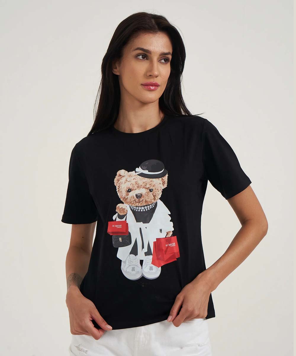 Hamster London Ted H Shopaholic T-Shirt Black
