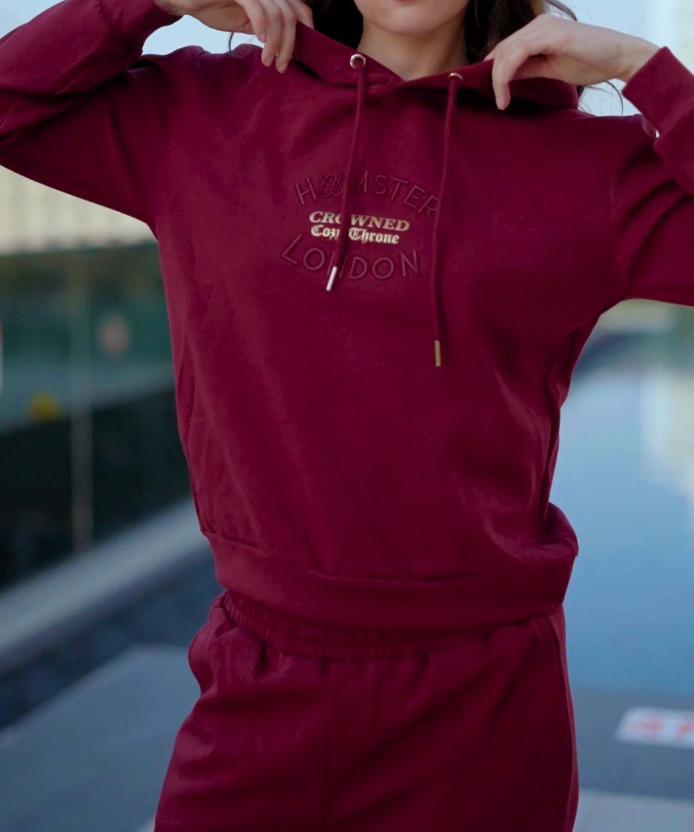 Hamster London Crown Hoodie Maroon Coord Set