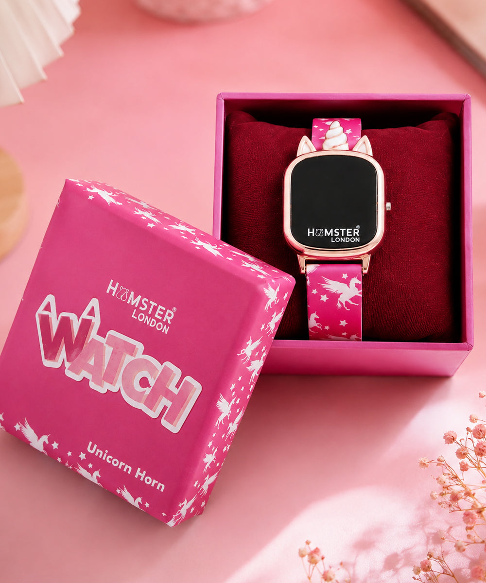 Hamster London Unicorn Metal Horn Pink Digital Watch