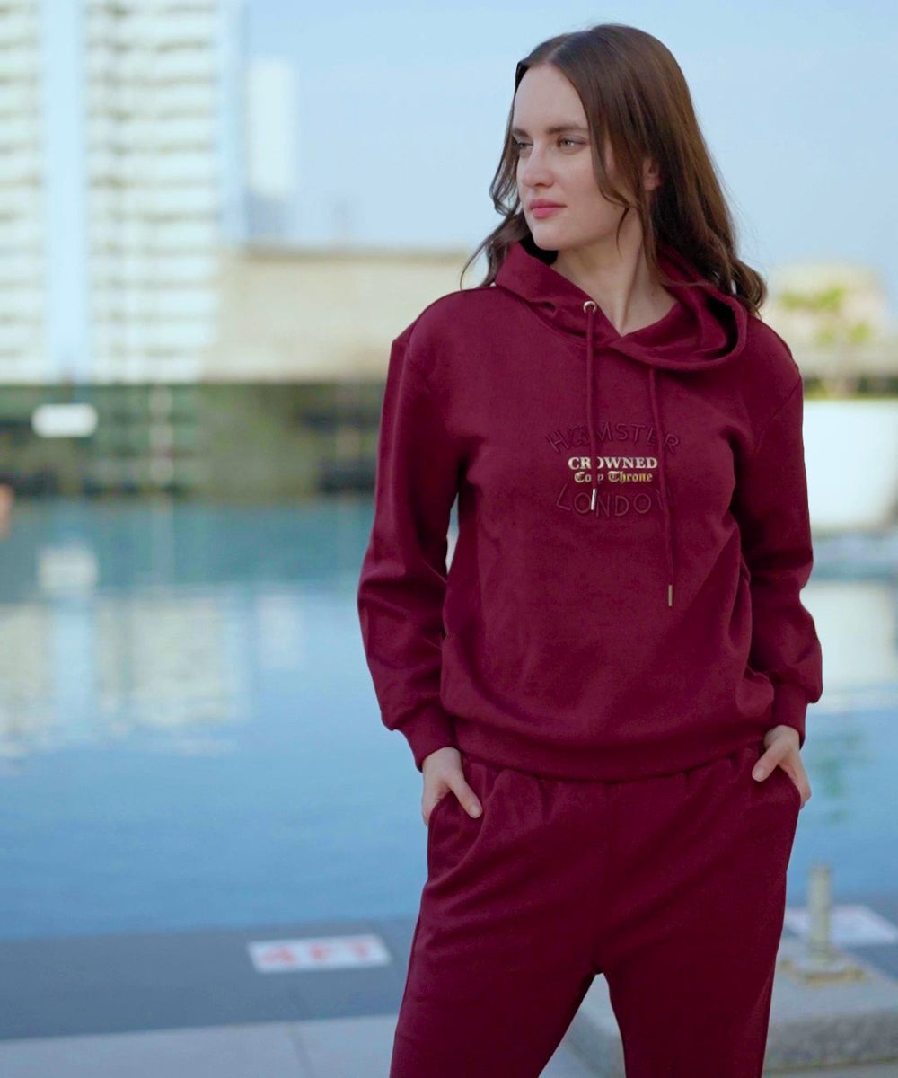 Hamster London Crown Hoodie Maroon Coord Set