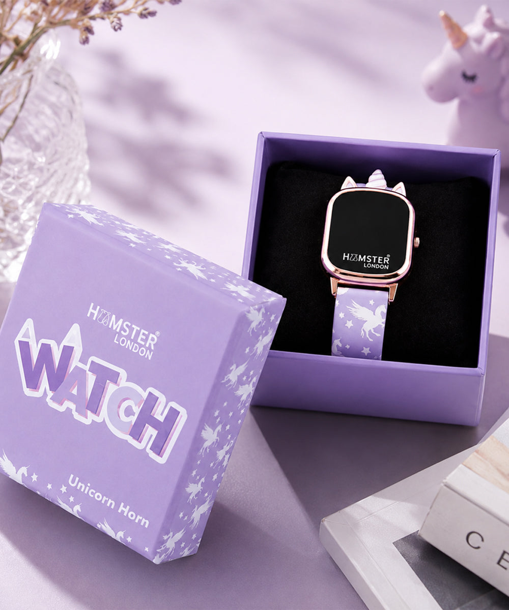 Hamster London Unicorn Metal Horn Purple Digital Watch