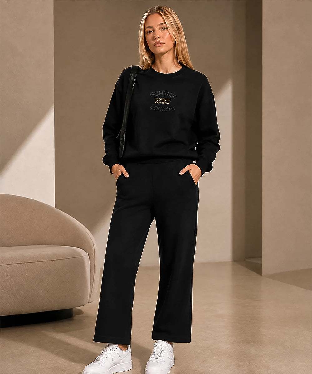 Hamster London Crowned Cozy Throne Sweatshirt & Lowers Set Black