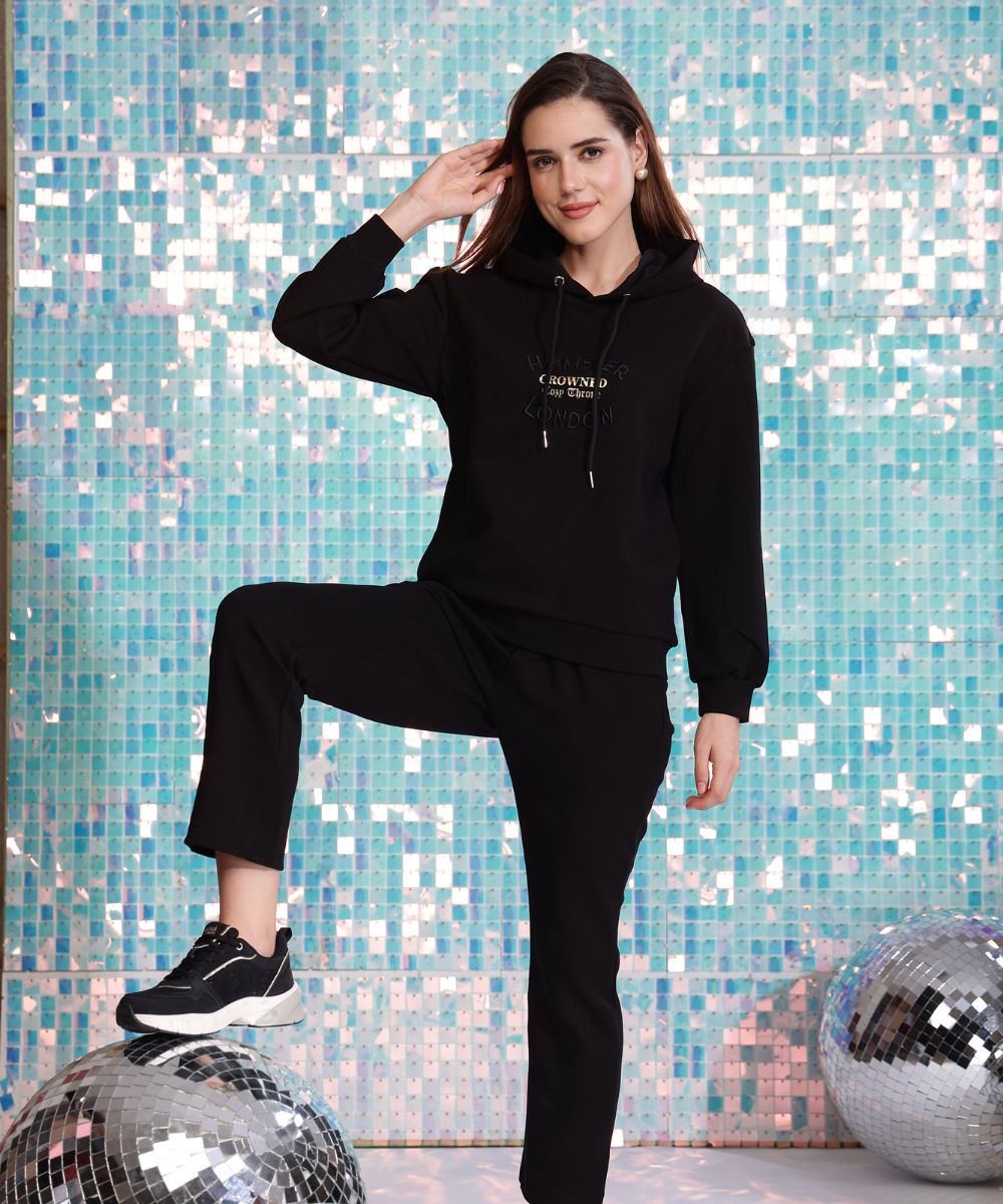 Hamster London Crowned Cozy Throne Hoodie & Lowers Set Black