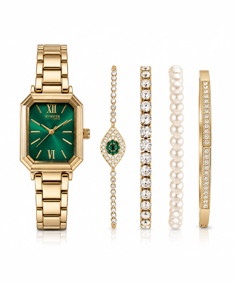 Hamster London Morning Star Women Green Gold Watch