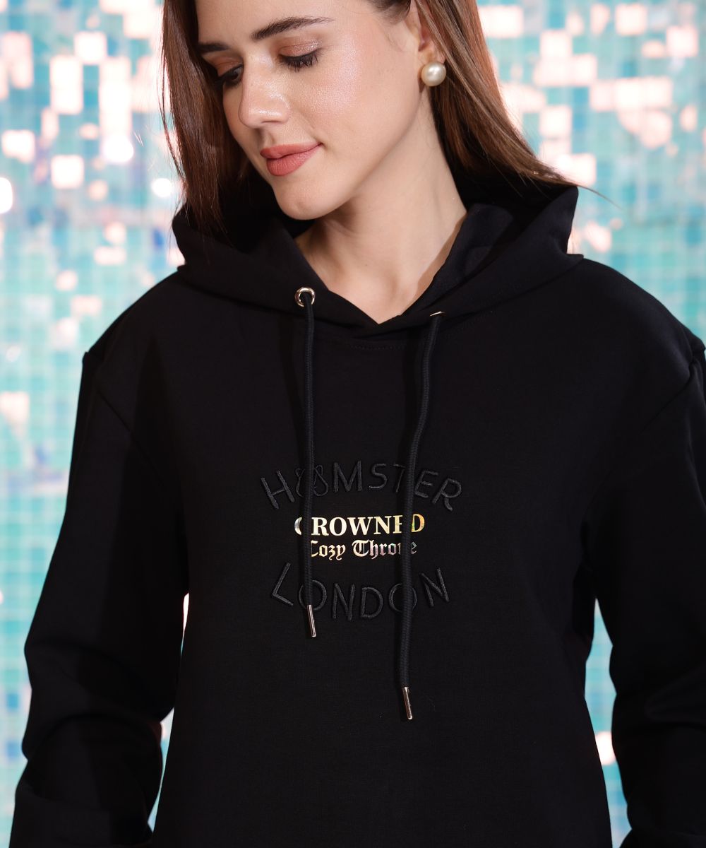 Hamster London Crowned Cozy Throne Hoodie & Lowers Set Black