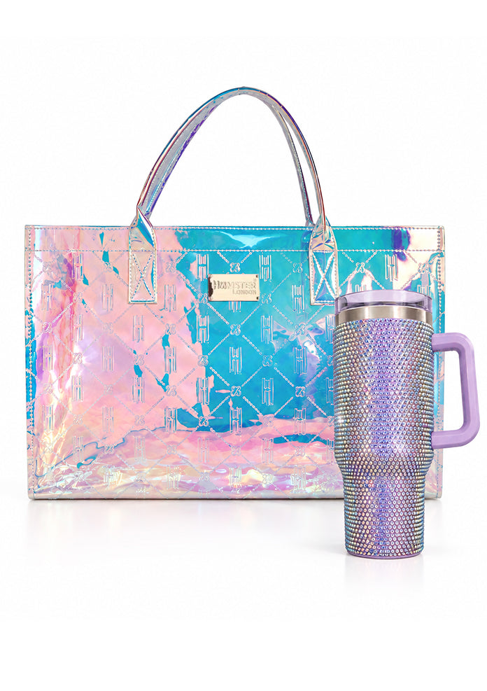 Hamster London Raver Tote Bag White & Crystal Gem Tumble Multi
