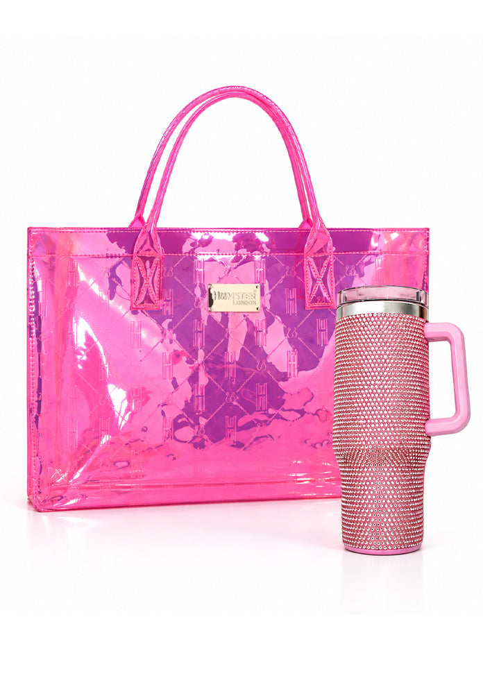 Hamster London Raver Tote Bag Pink & Crystal Gem Tumble Pink