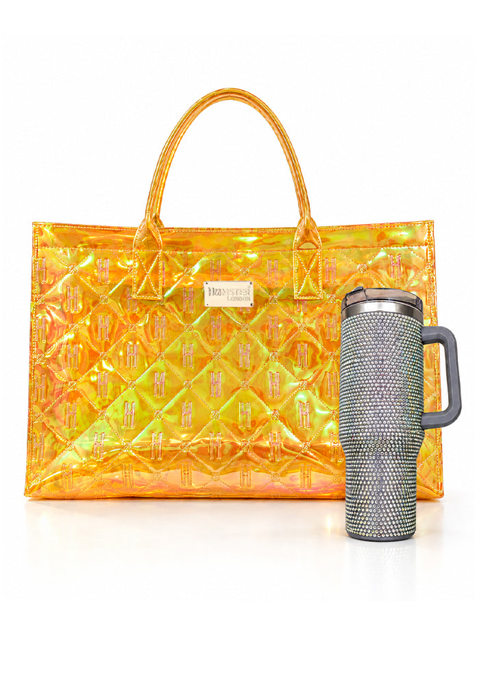 Hamster London Raver Tote Bag Gold & Crystal Gem Tumble Silver