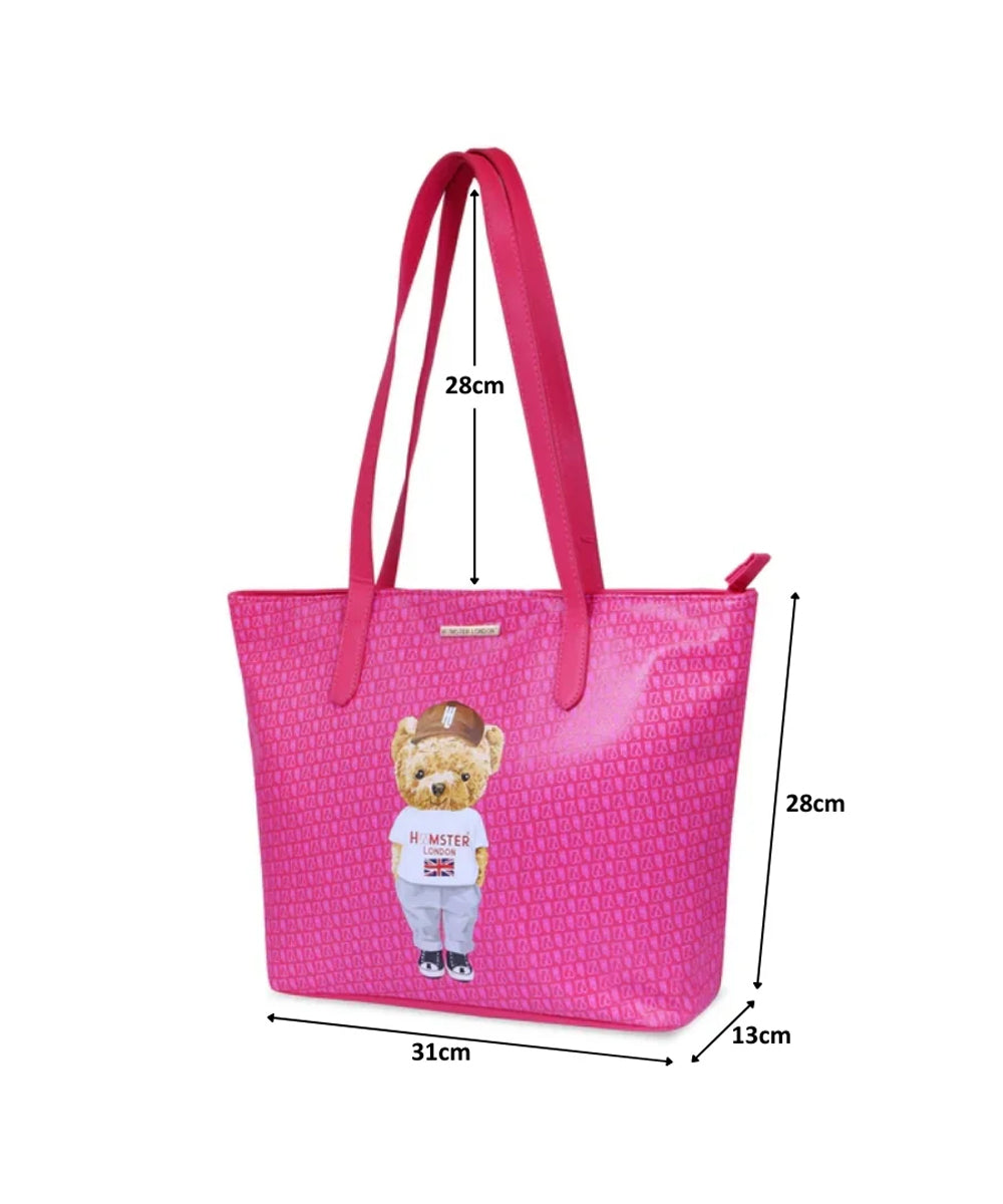 Hamster London Ted H Limited Edition Top Zip Tote Bag Hot Pink
