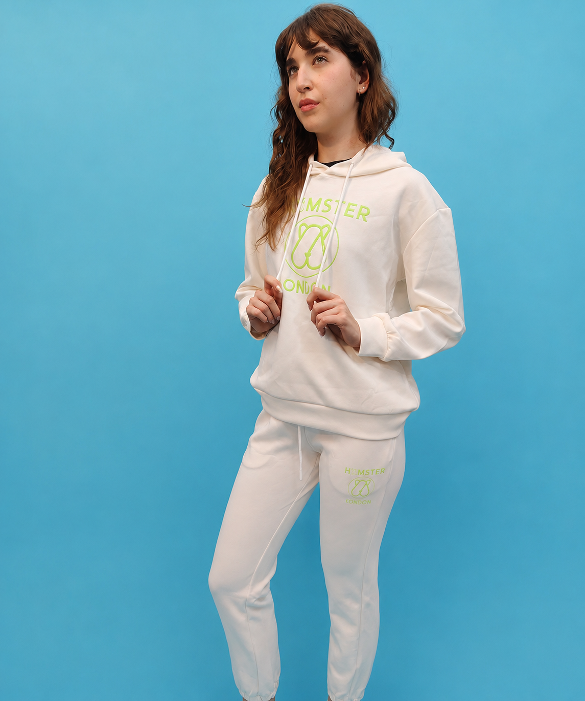 Hamster London Teddy Neon Hoodie Coord Set White