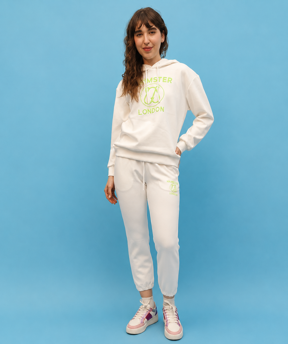 Hamster London Teddy Neon Hoodie Coord Set White