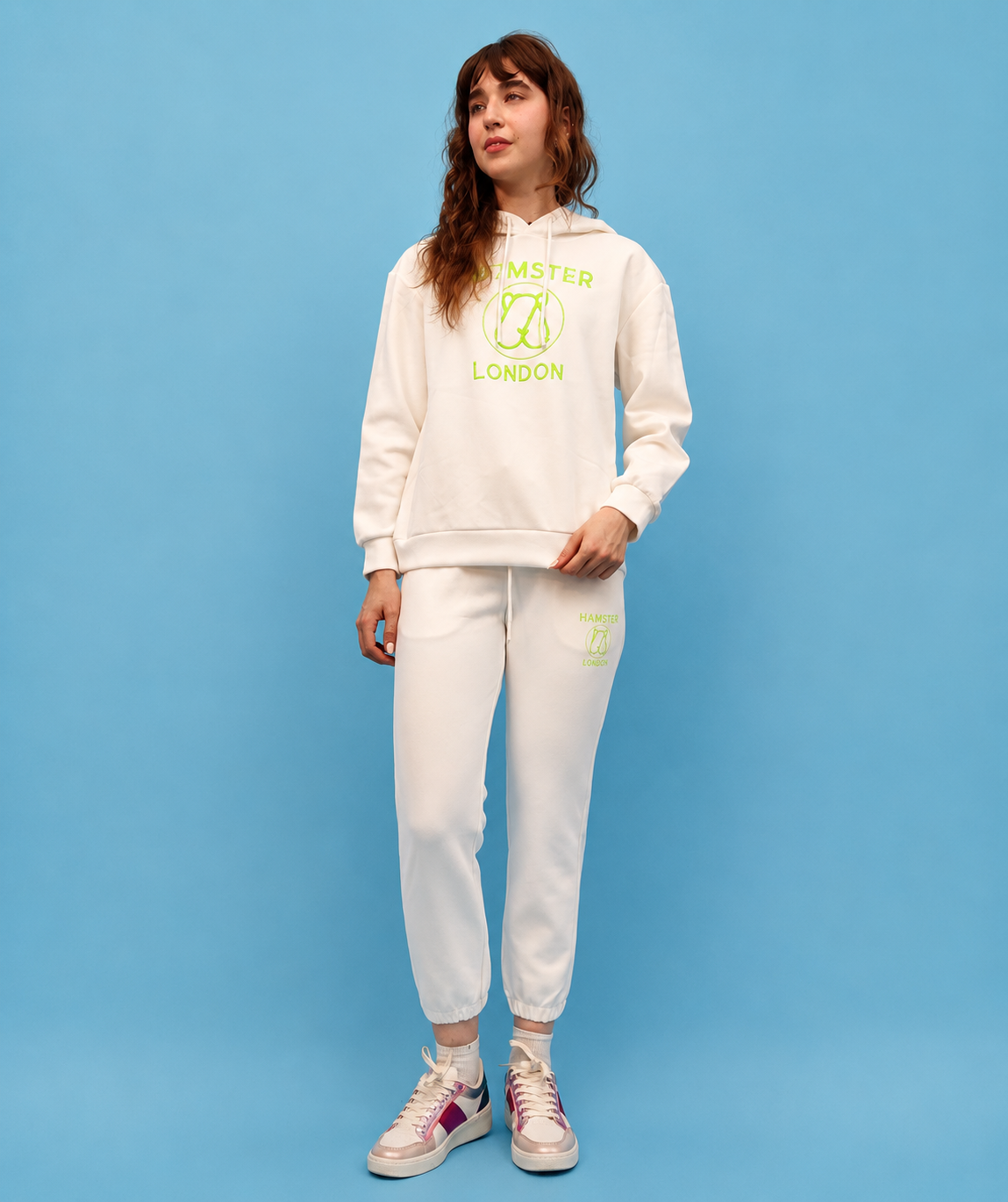 Hamster London Teddy Neon Hoodie Coord Set White