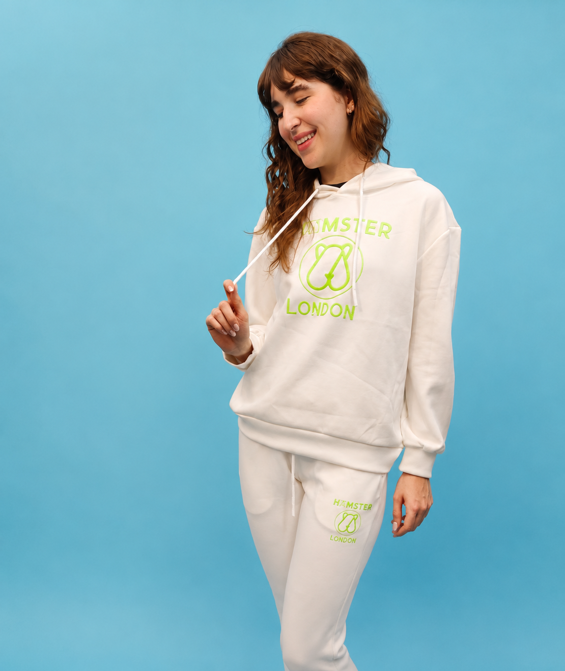 Hamster London Teddy Neon Hoodie Coord Set White