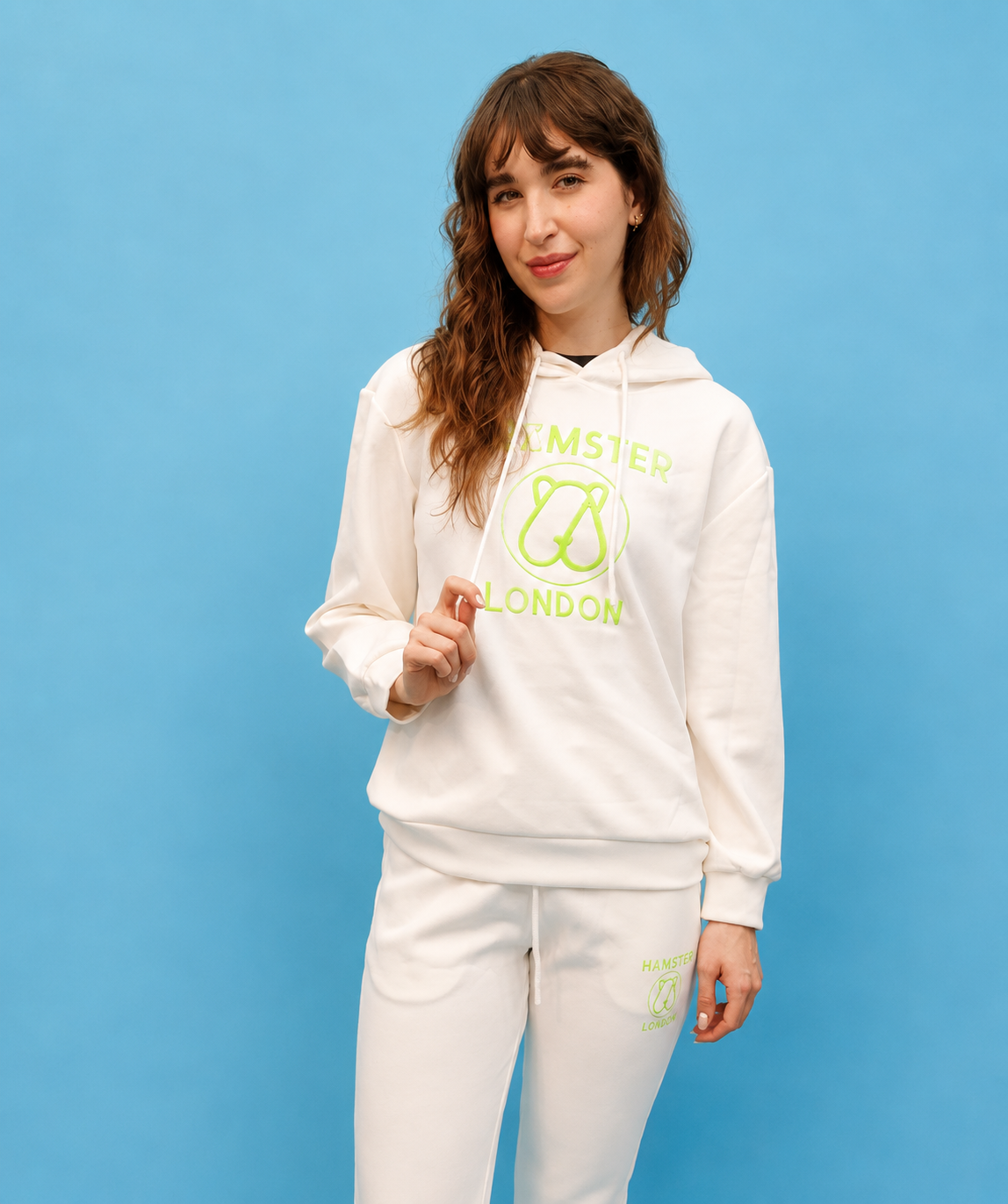 Hamster London Teddy Neon Hoodie Coord Set White