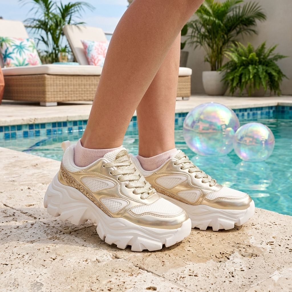 Hamster London Marcella Glitz Party Gold Sneakers