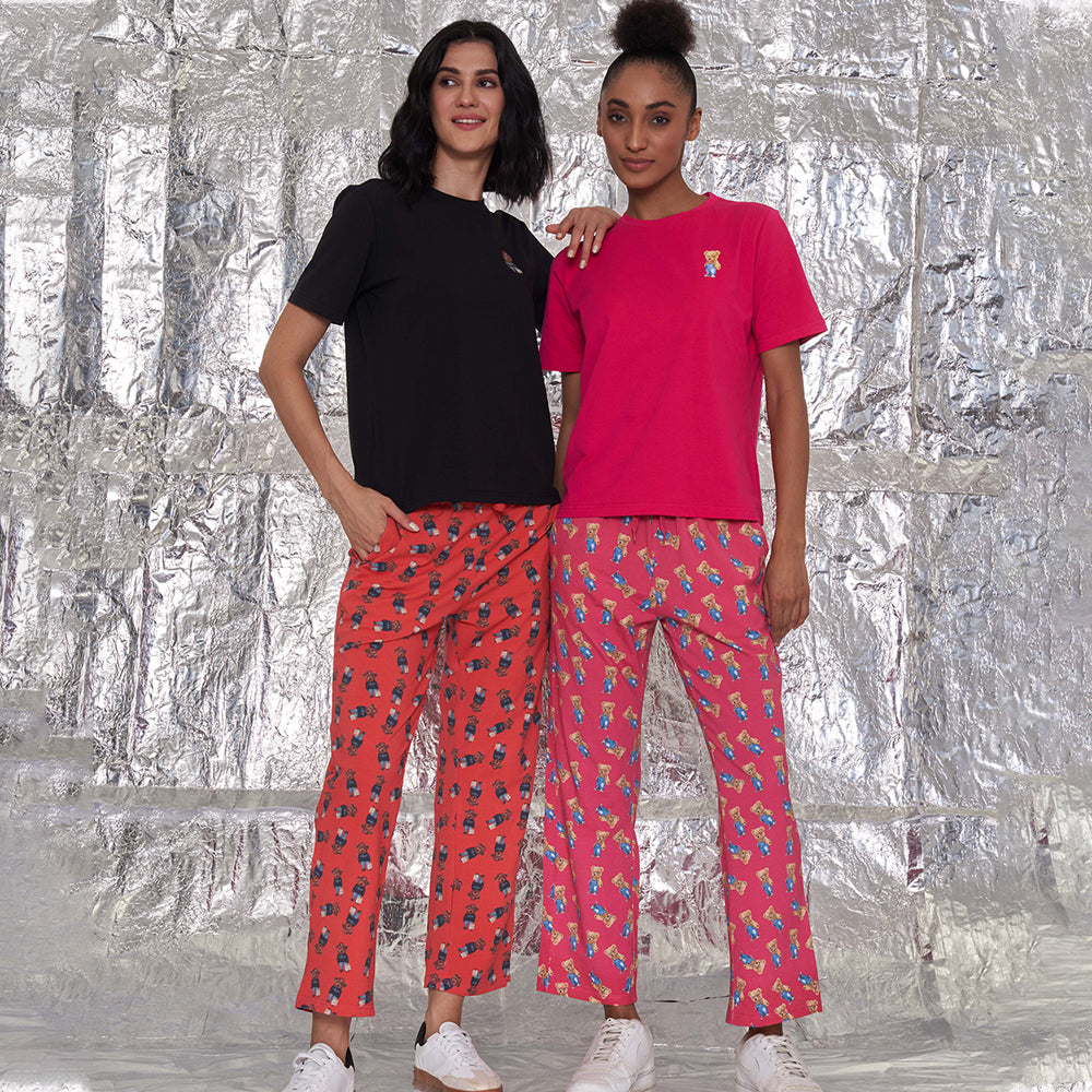 Hamster London Ted H Love NightSuit Set Red Lower & Black Tee