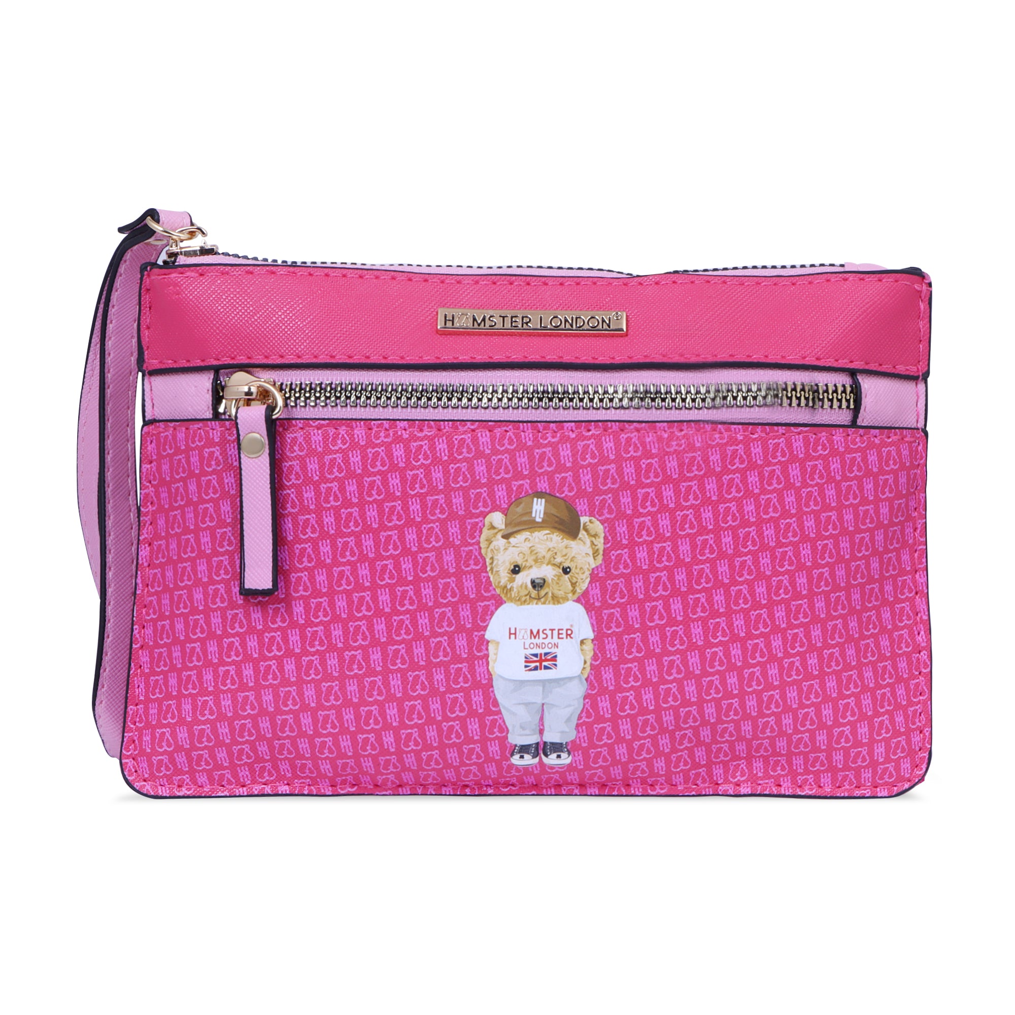 Hamster London Ted H Limited Edition Double Zip Pouch Hot Pink