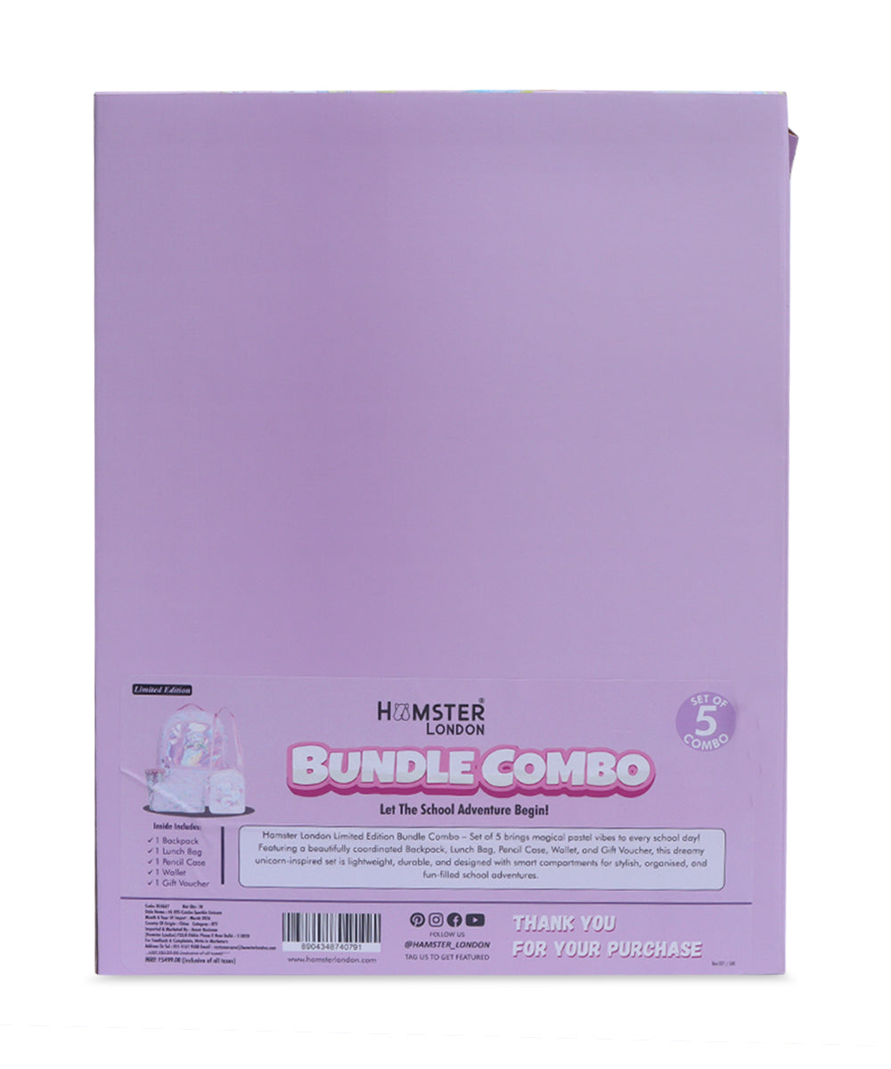 Hamster London School Bundle Perky Unicorn Backpack + Sling + Pouch + Sipper