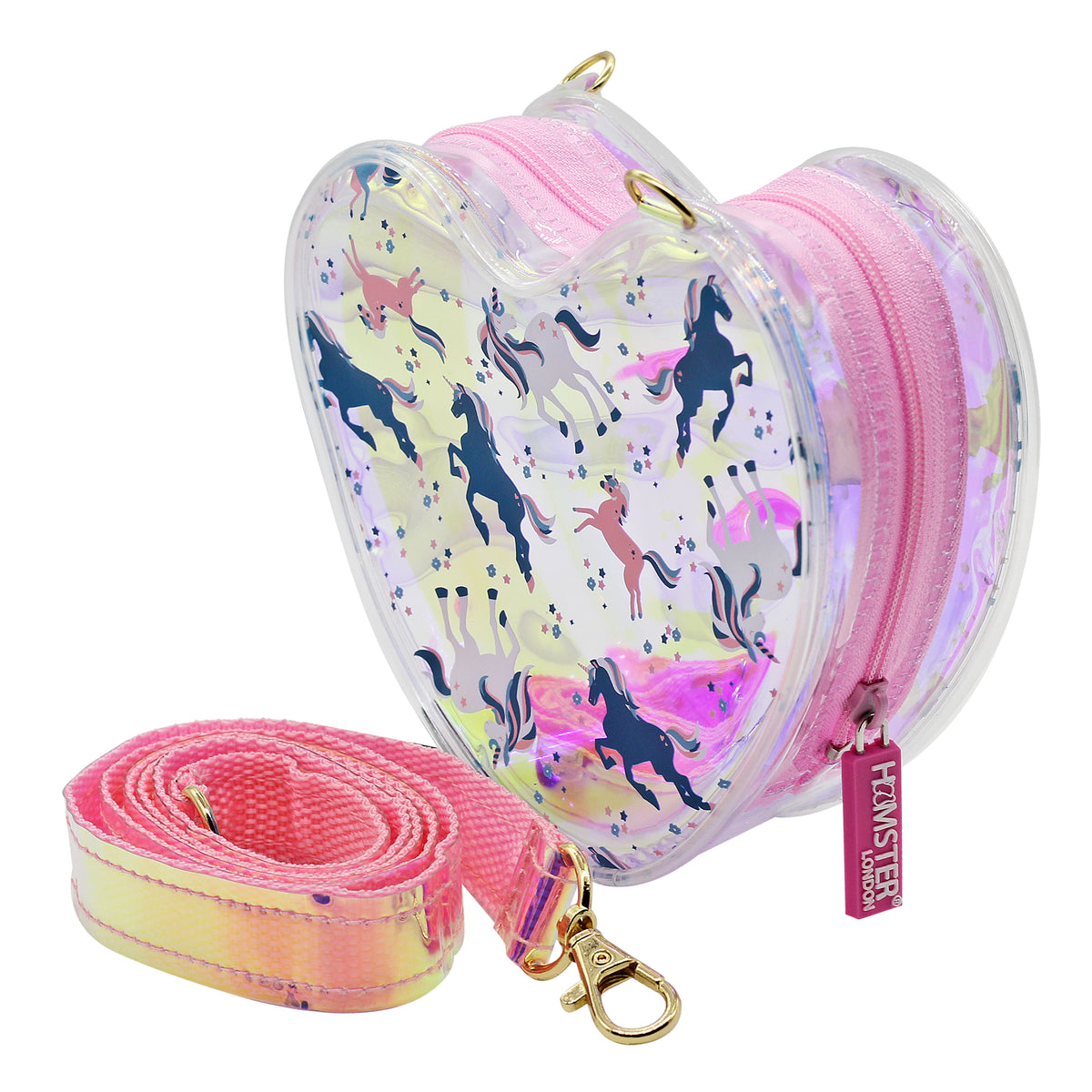 Hamster London Shiny Classic Heart Sling Bag Unicorn