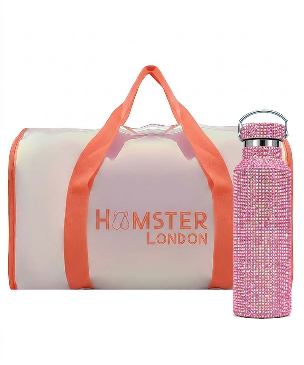Hamster London Crystal Gem Shiny Duffle Orange & Bottle Hot Pink Set Of 2