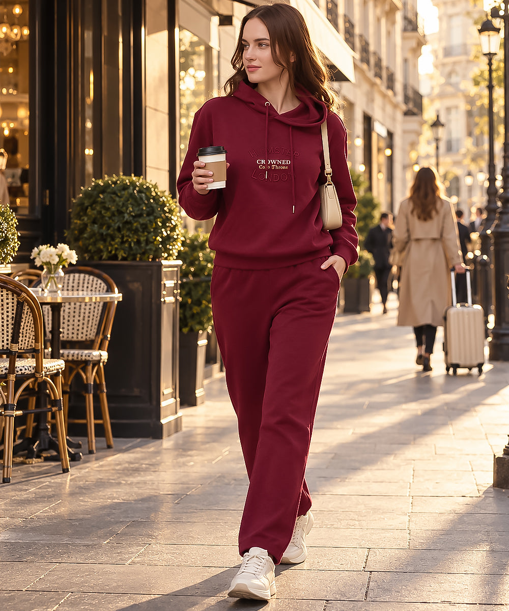 Hamster London Crowned Cozy Throne Hoodie & Lowers Set Maroon