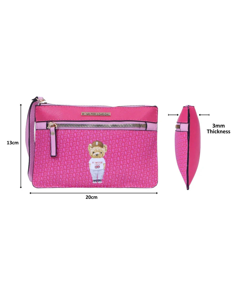 Hamster London Ted H Limited Edition Double Zip Pouch Hot Pink
