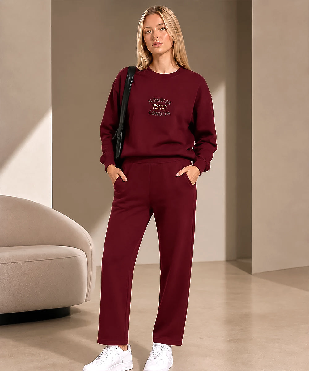 Hamster London Crowned Cozy Throne Sweatshirt & Lowers Set Maroon