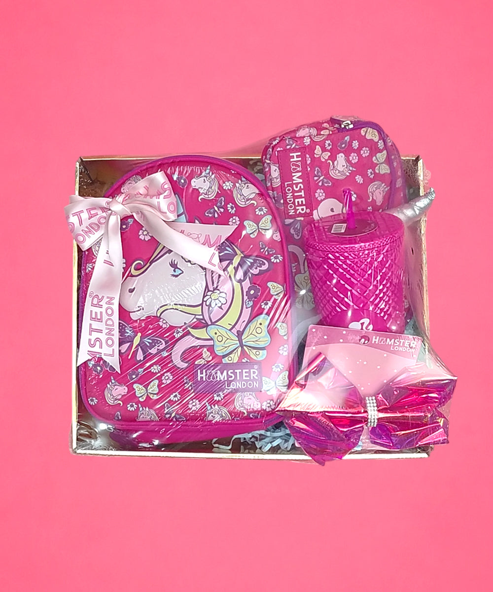 Hamster London Unicorn Backpack Gift Set with Mini Backpack, Sipper & Hair Clip