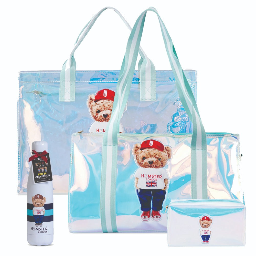 Hamster London Gift Hamper Ted H Combo Aqua Duffle, Tote, Pouch, & Bottle