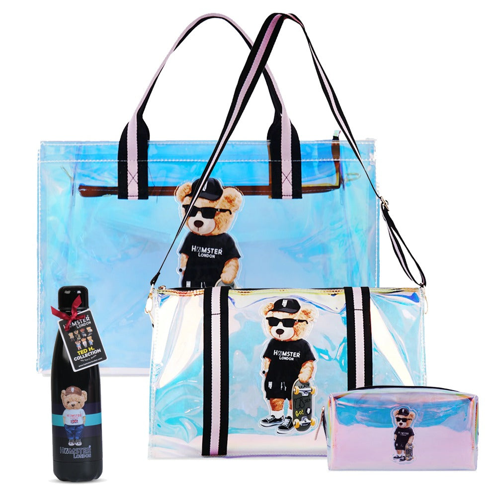 Hamster London Gift Hamper Ted H Combo Black Duffle, Tote, Pouch, & Bottled