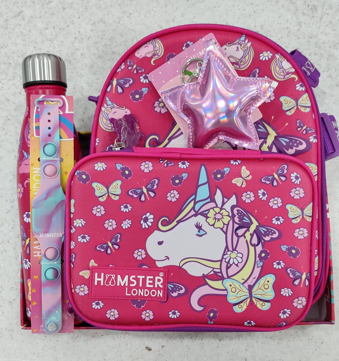 Hamster London Gift Hamper (Pink Pixy Unicorn Hardcase + Lunch bags , Bottle ,  Key chain , Watch )