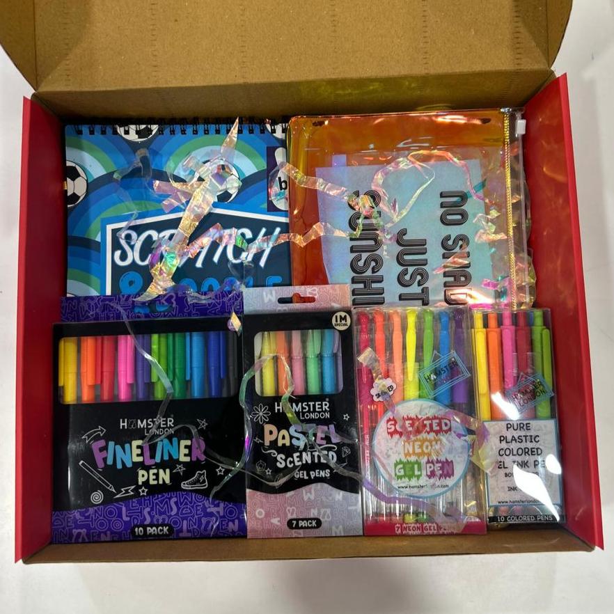 Hamster London Gift Hamper Stationery Set Football + Fineliner + Scented Markers + Gel Pen + Crayon + Pouches