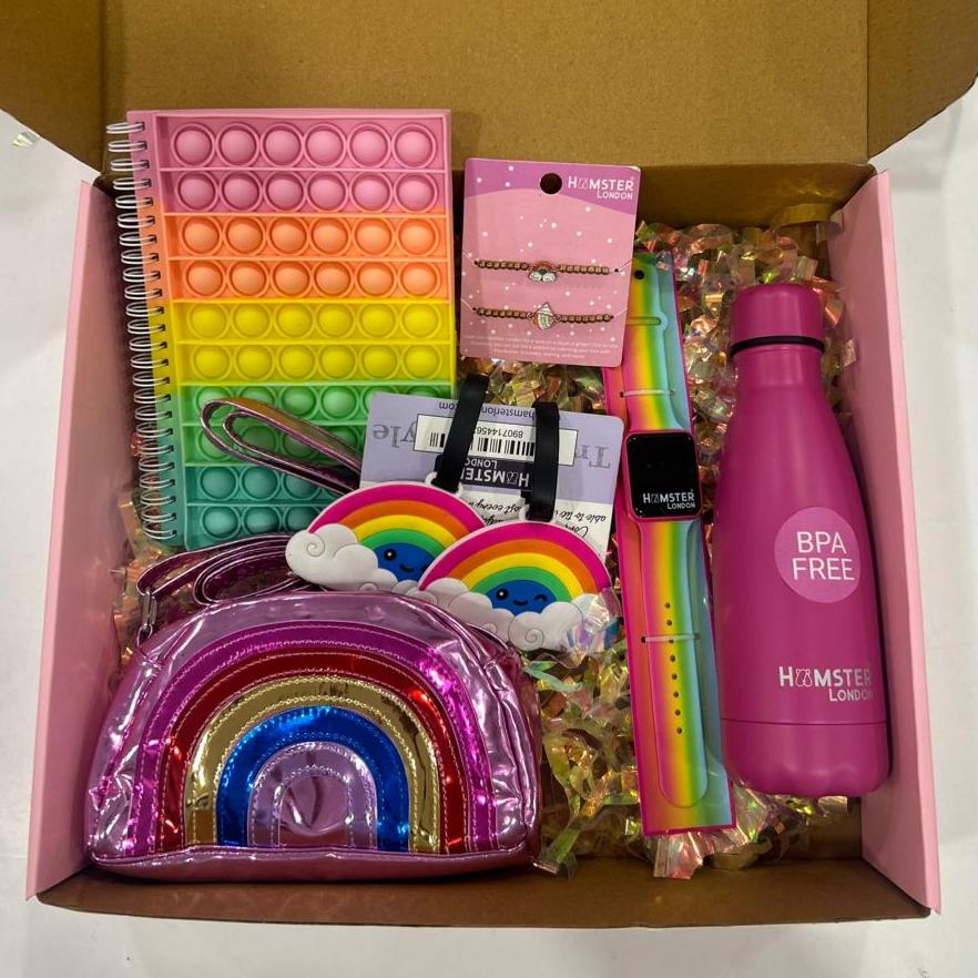 Hamster London Gift Hamper Rainbow Combo Mob Sling + I Watch + Luggage Tag + BFF Bracelet + Diary + Neon Bottle