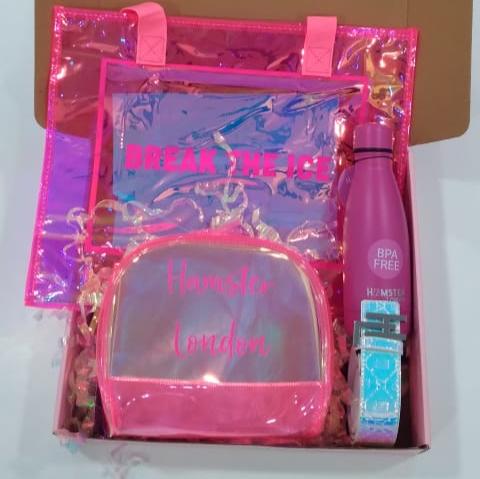 Hamster London Gift Hamper Tote Bag Pink, Shell Pouch, Belt & Bottle