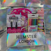 Hamster London Gift Hamper (Pink Pixy Unicorn Lunch bags ,Luggage Tag , Expandable and Foldable Water Bottle and Glitter Pencil Set of 12