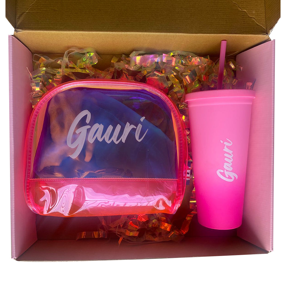 Hamster London Diwali Exclusive Personalized Gift Hamper Shell Pouch With Sipper pink