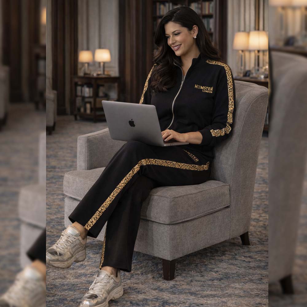 Hamster London Bling Zipper Jacket & Lowers Set Black