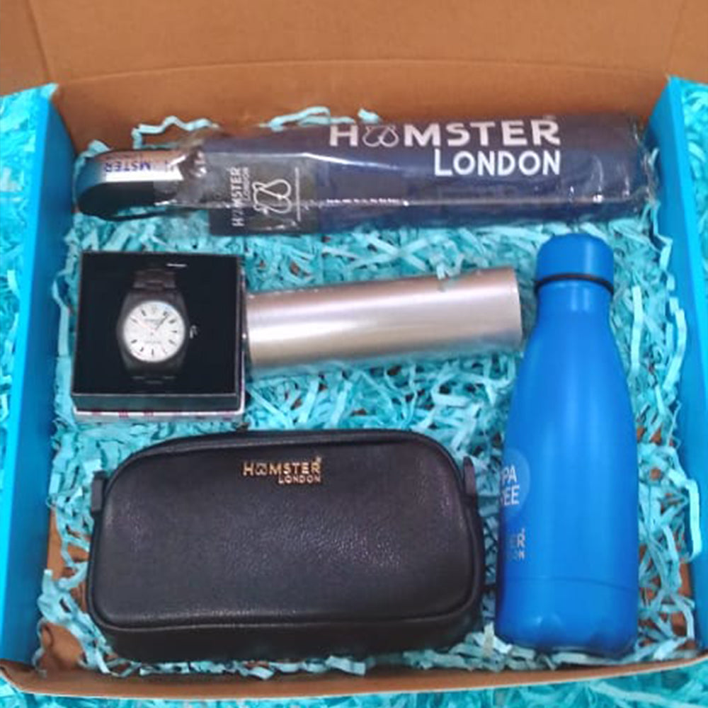 Hamster London Diwali Exclusive Corporate Gift Hamper Blue (Umbrella, Bottle, Watch, Airport Bag & Candle)