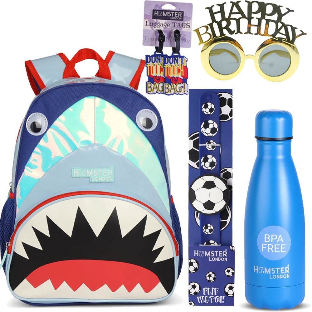 Hamster London Birthday Combo ( Shark Backpack, Flip watch, Neon Bottle, Sunglass, Luggage Tag)