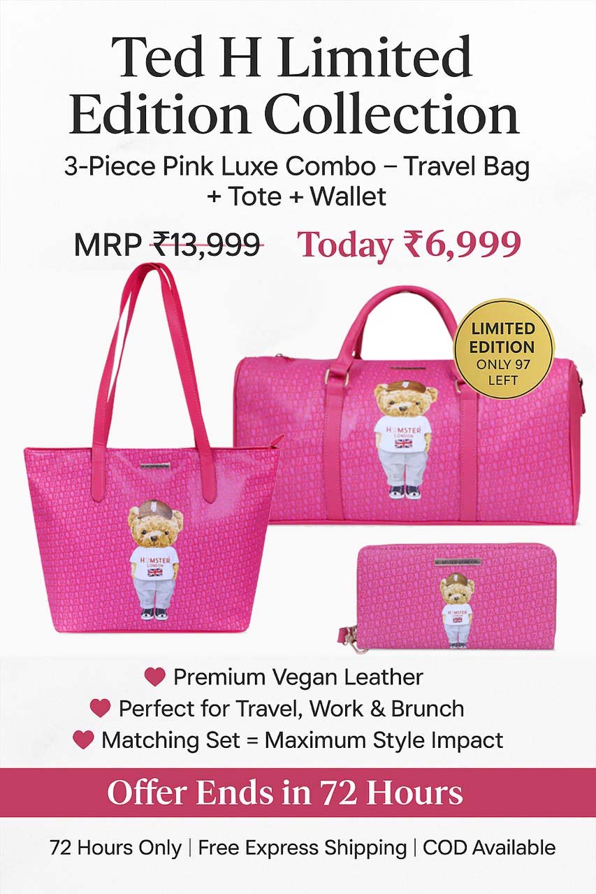 Hamster London Ted H Limited Edition PU Duffle + Tote + Wallet Hot Pink Combo