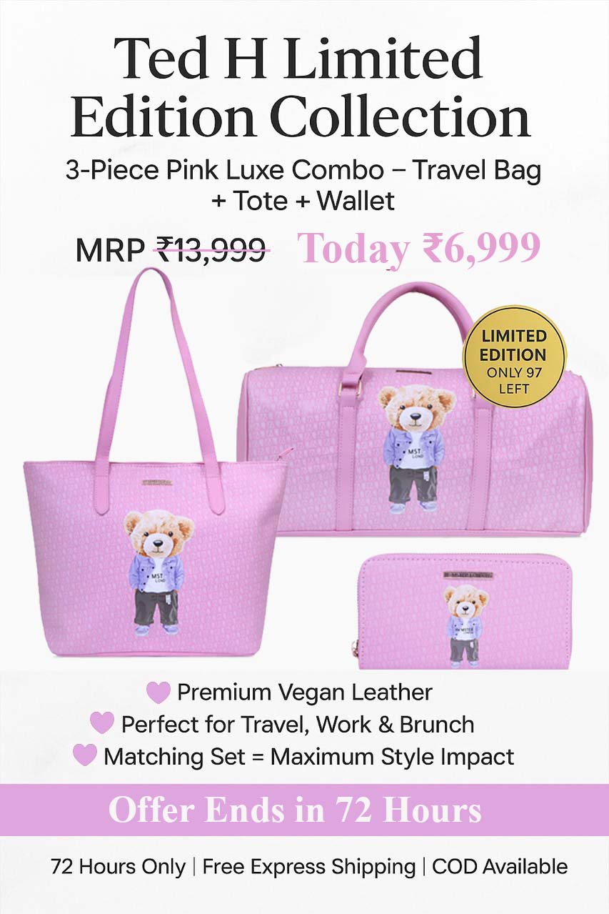 Hamster London Ted H Limited Edition PU Duffle + Tote + Wallet Light Pink Combo