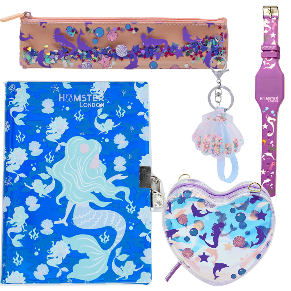 Hamster London Gift Hamper Mermaid Book Band + Watch + Mermaid Dairy + Mermaid Heart Sling + Shell Key Chain