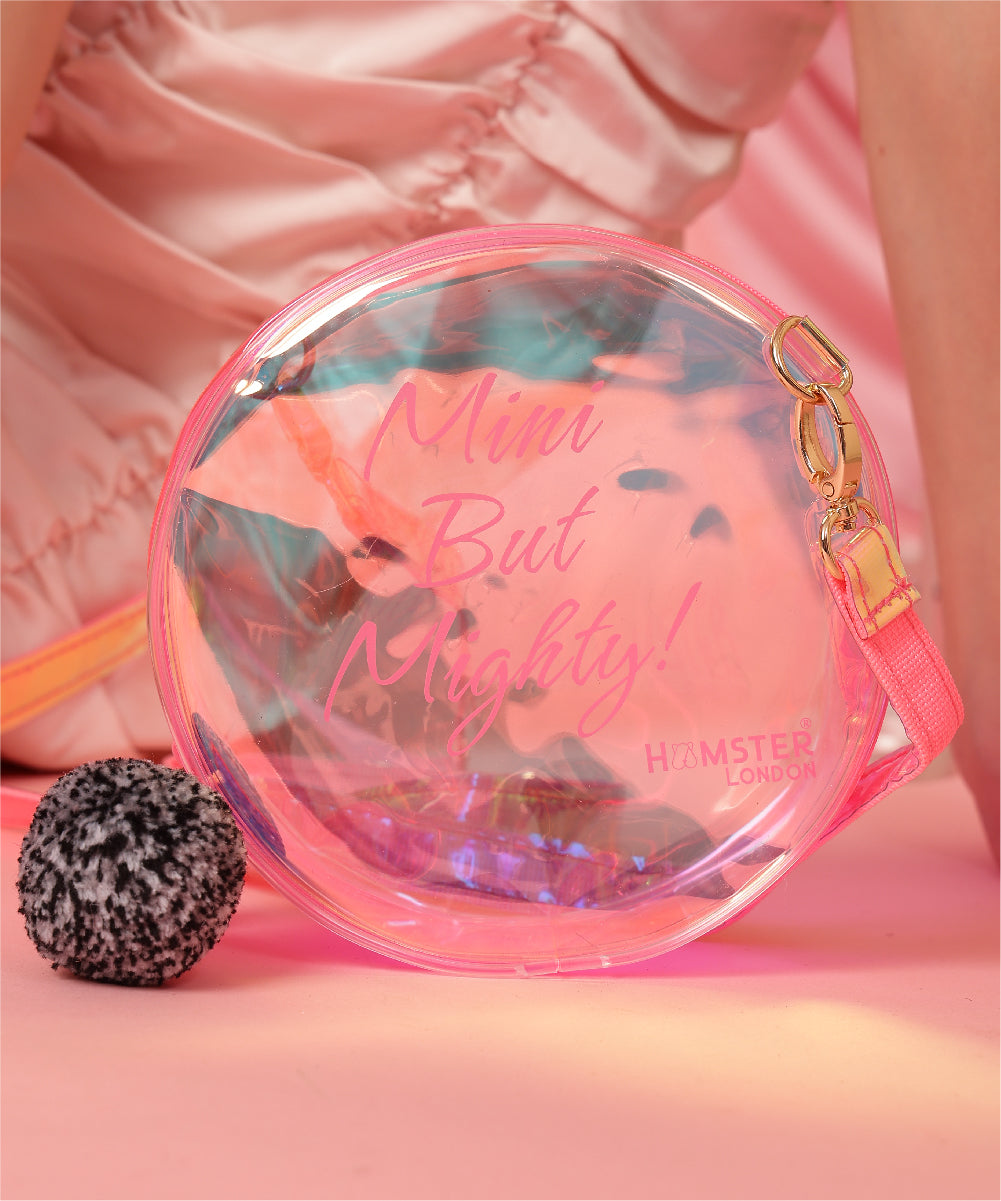 Hamster London Shiny Classic Mini But Mighty Pom Pom Sling Pink