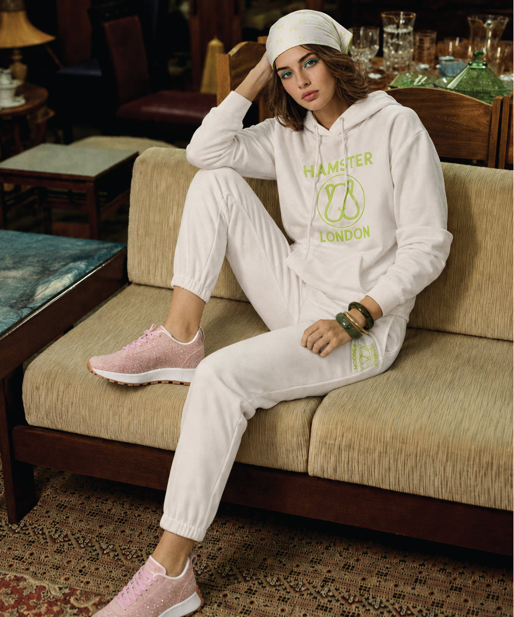 Hamster London Teddy Neon Hoodie & Lowers Set White