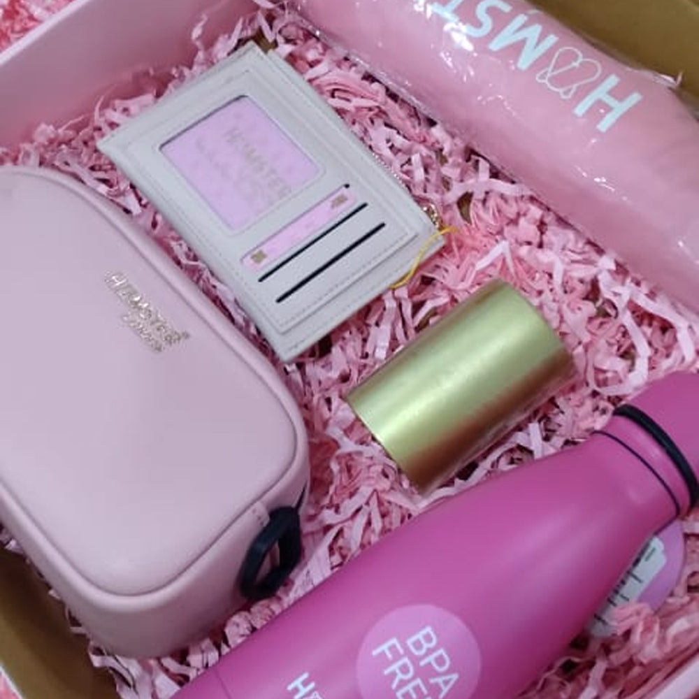 Hamster London Diwali Exclusive Corporate Gift Hamper Pink (Umbrella, Bottle, Card Holder, Airport Bag & Candle)