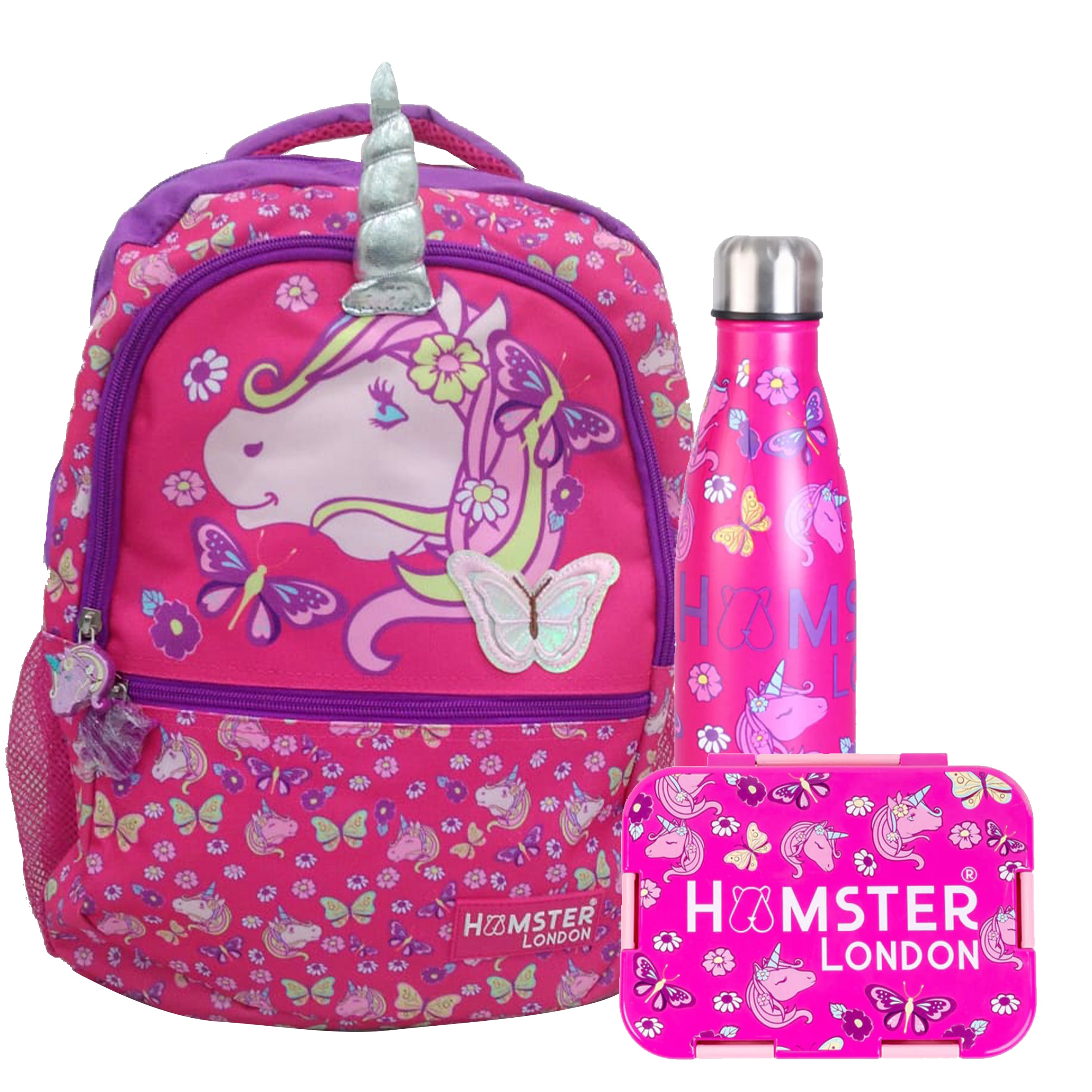 Hamster London Pink Pixy Unicorn Combo ( Backpack + Bottle + Bento Box )