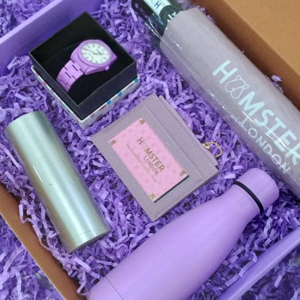 Hamster London Diwali Exclusive Corporate Gift Hamper Purple (Umbrella, Bottle, Watch, Card Holder & Candle)