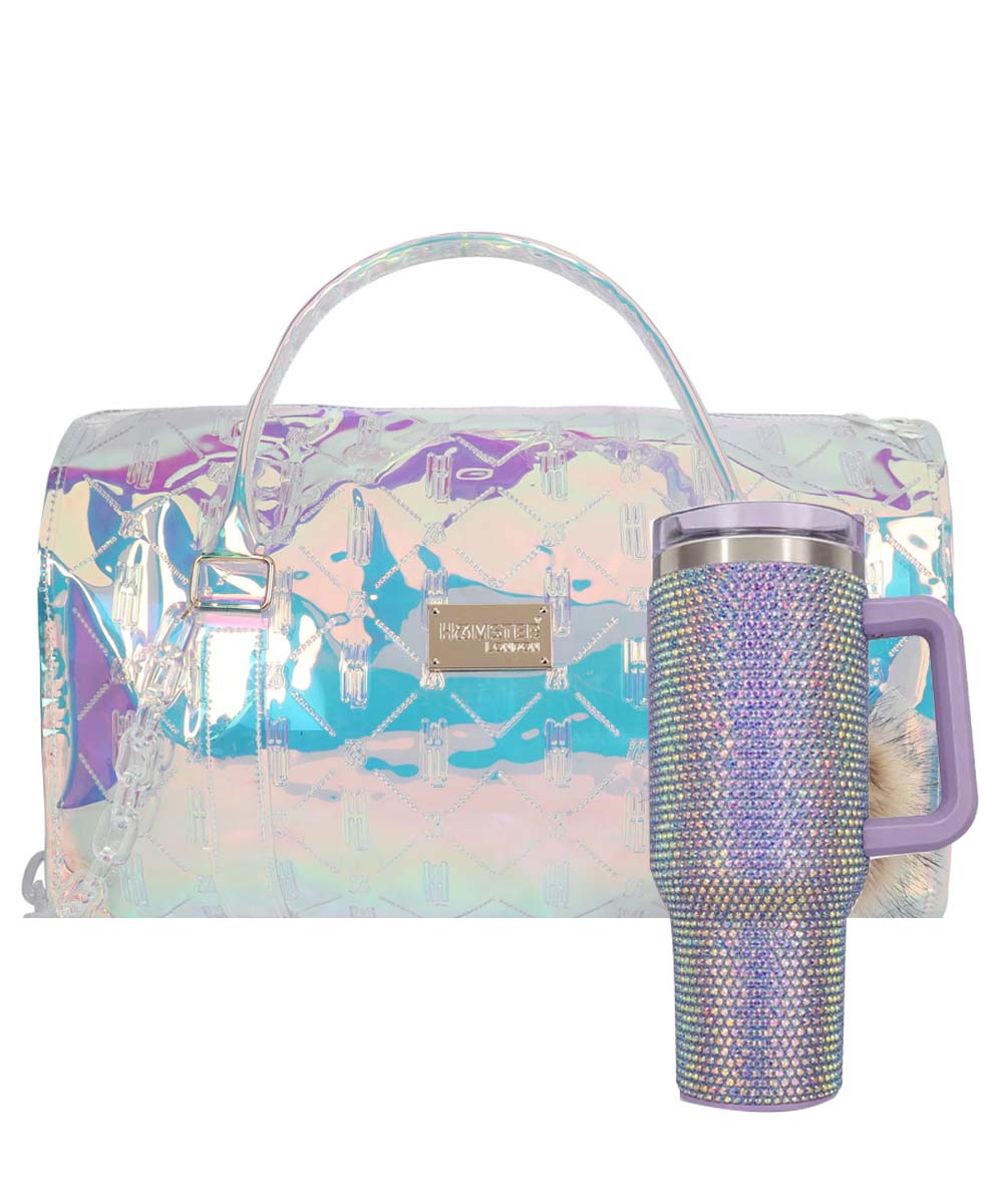 Hamster London Raver Duffle Bag White & Crystal Gem Tumbler Multi Set Of 2